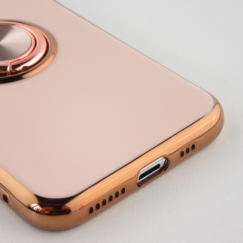 Coque iPhone X / Xs - Gel Bronze avec anneau - Rose