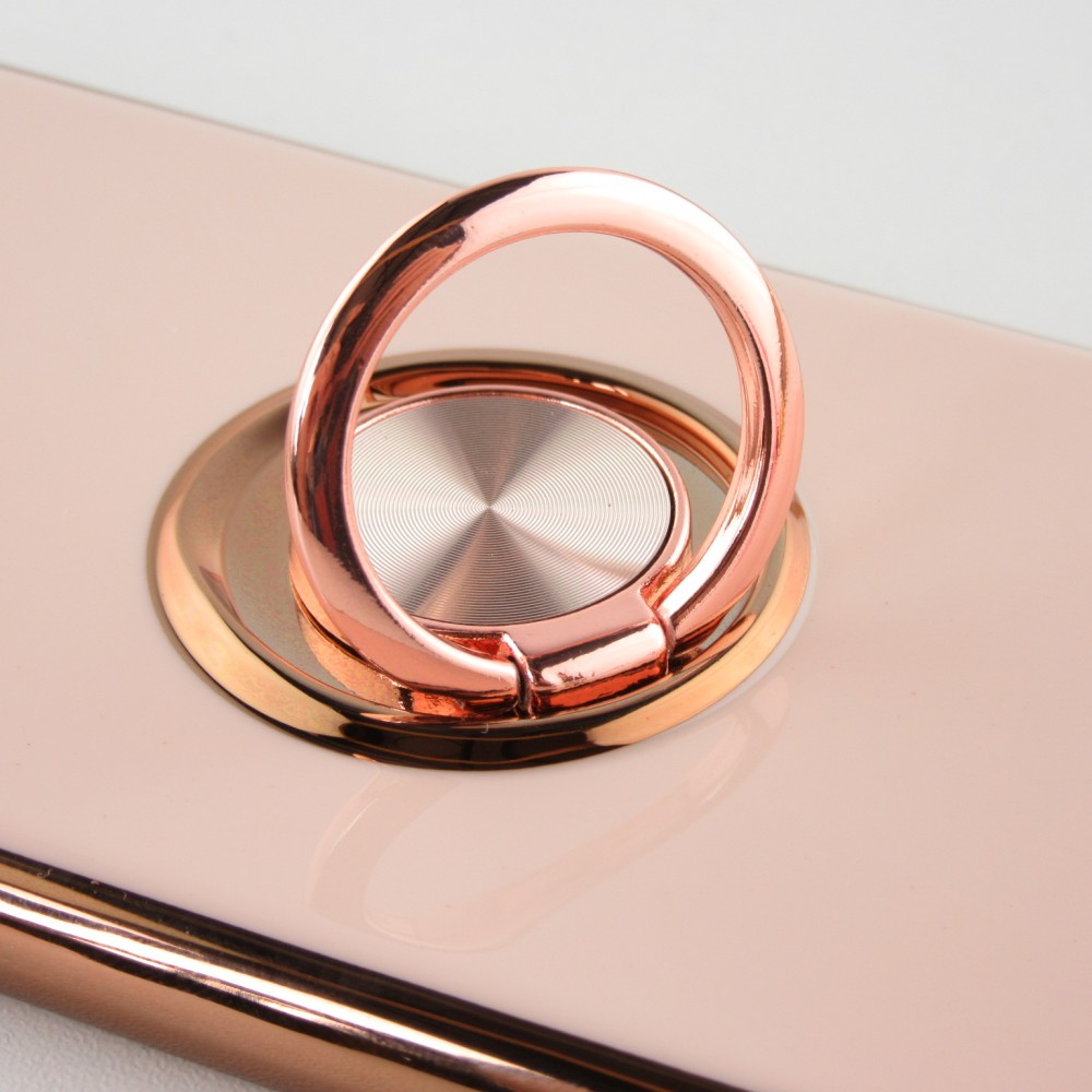 Coque iPhone X / Xs - Gel Bronze avec anneau - Rose