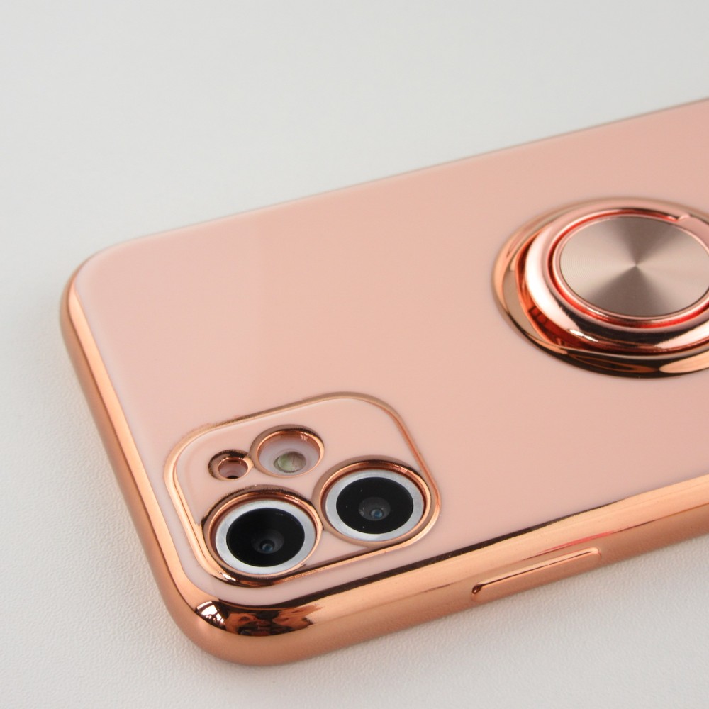Coque iPhone 12 - Gel Bronze avec anneau - Rose