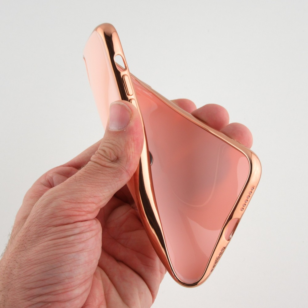 Hülle iPhone X / Xs - Gummi Bronze mit Ring - Rosa