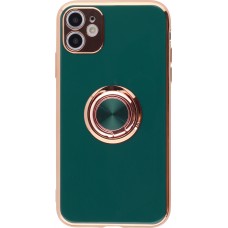 Coque iPhone X / Xs - Gel Bronze avec anneau - Vert foncé