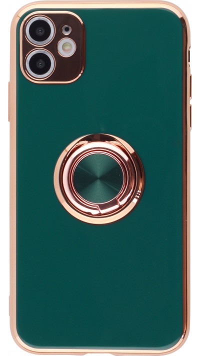 Coque iPhone 12 - Gel Bronze avec anneau - Vert foncé
