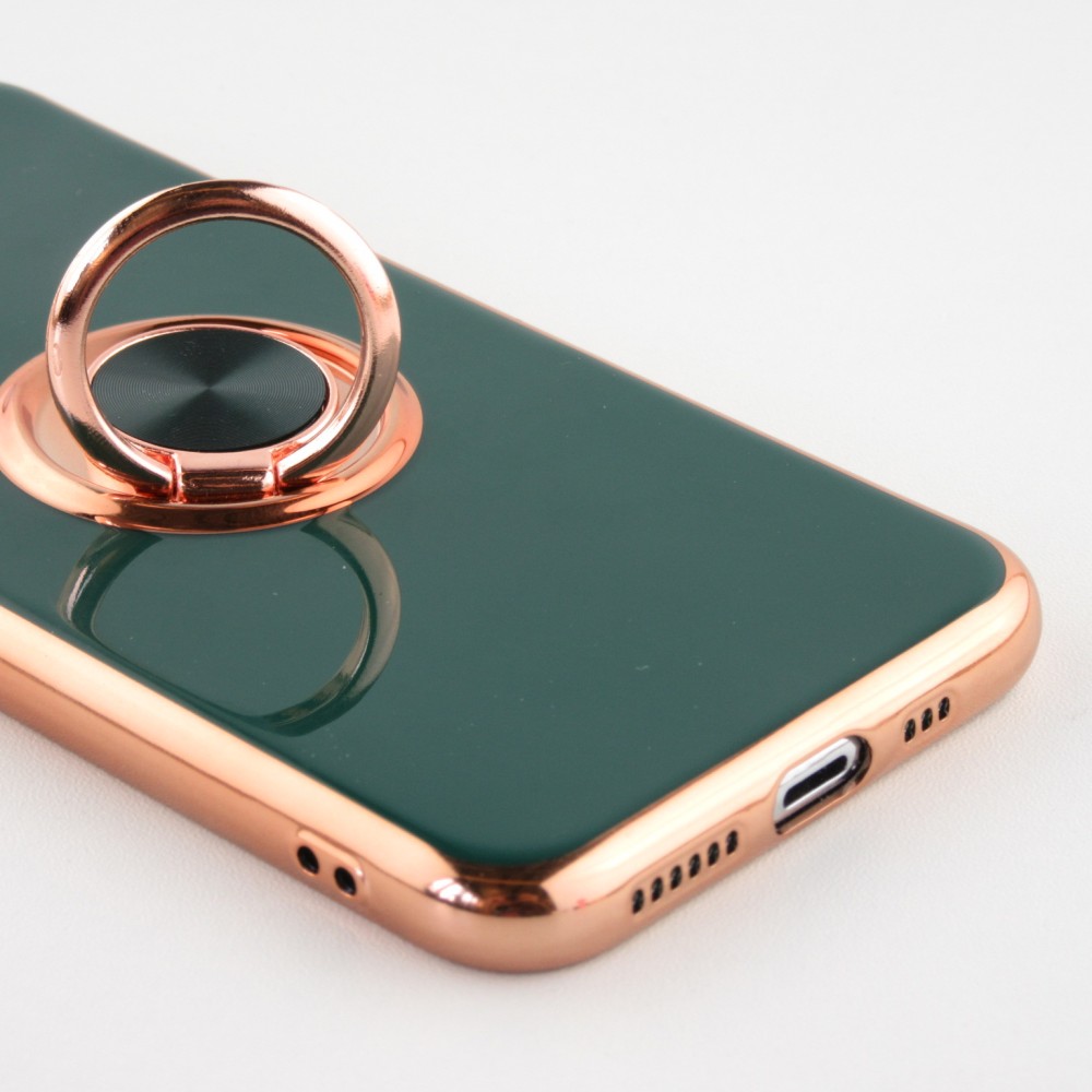 Coque iPhone X / Xs - Gel Bronze avec anneau - Vert foncé