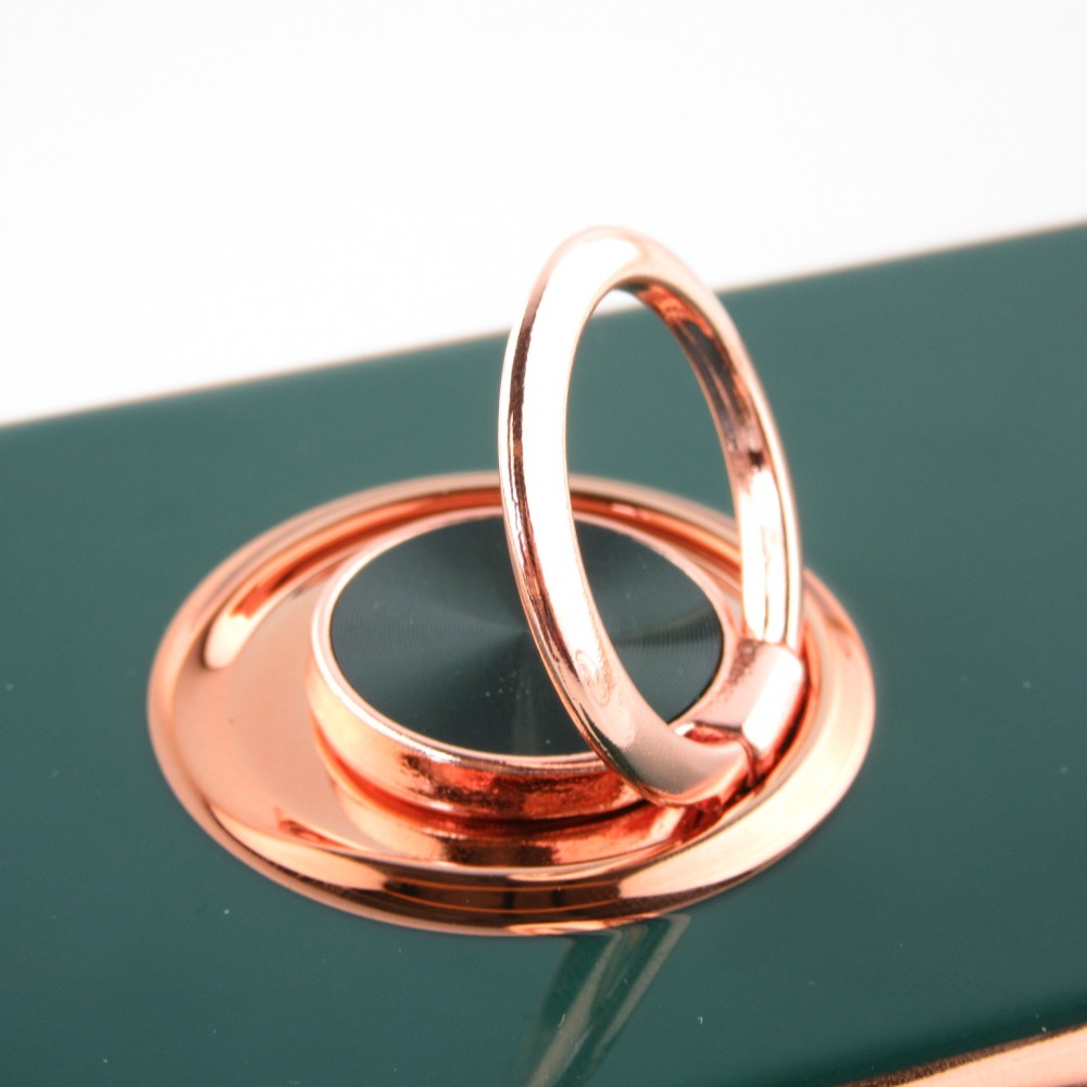 Hülle iPhone X / Xs - Gummi Bronze mit Ring - Dunkelgrün