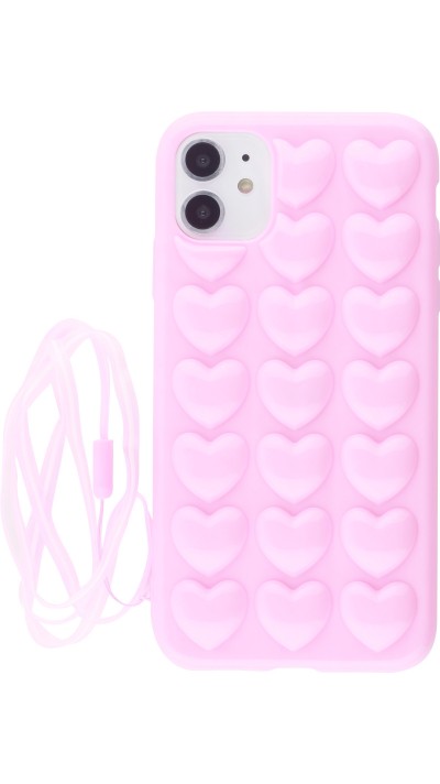 Hülle iPhone 11 - Gummi Herzen 3D hell- Rosa
