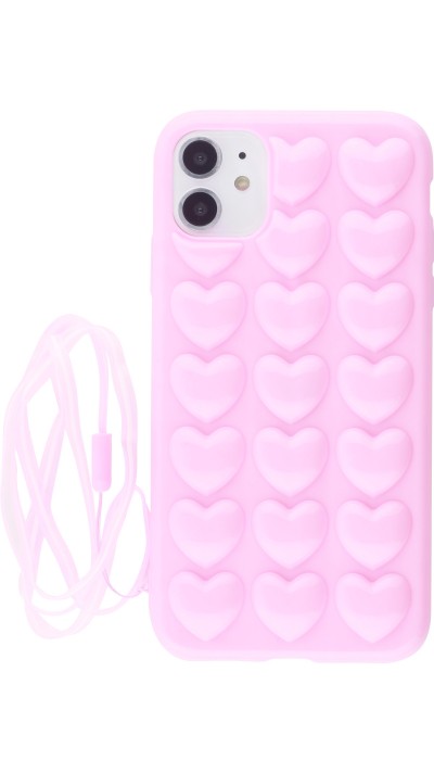 Coque iPhone 11 - Gel coeurs 3D  - Rose clair