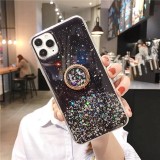 Coque iPhone 11 - Gel paillettes argentées avec anneau - Noir