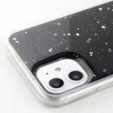 Hülle iPhone 11 - Gummi silberner Pailletten mit Ring - Schwarz