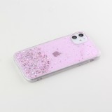 Hülle iPhone 11 - Gummi silberner Pailletten mit Ring - Rosa