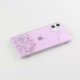 Coque iPhone X / Xs - Gel paillettes argentées avec anneau - Rose