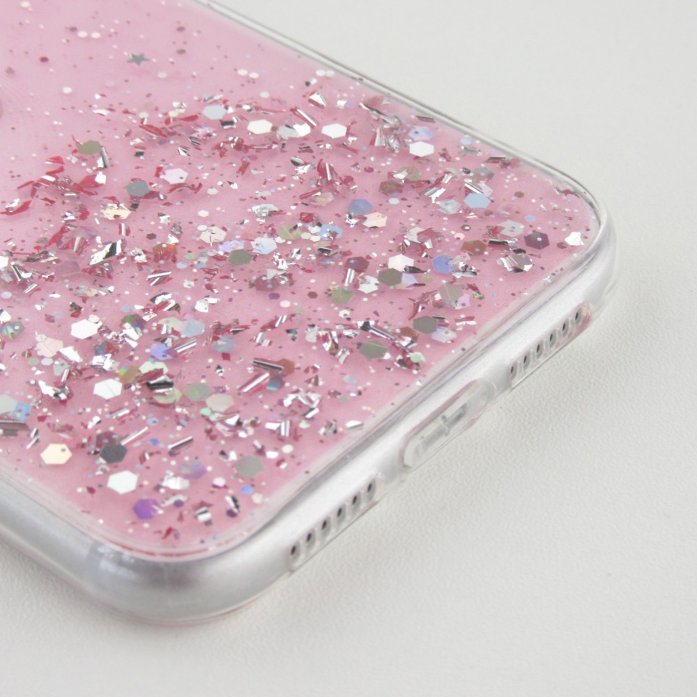 Coque iPhone 7 / 8 / SE (2020, 2022) - Gel paillettes argentées avec anneau - Rose