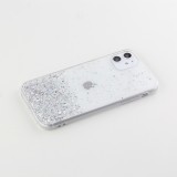 Coque iPhone X / Xs - Gel paillettes argentées avec anneau - Transparent