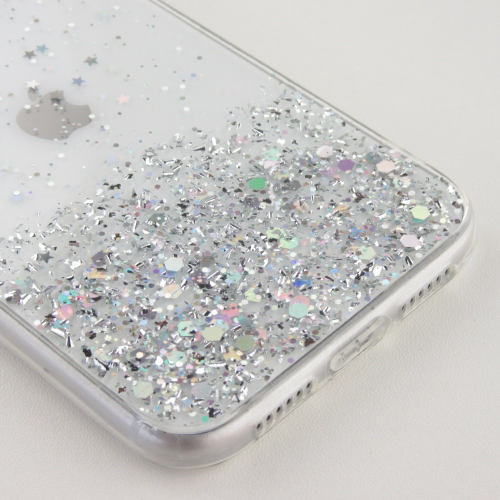 Coque iPhone 6/6s - Gel paillettes argentées avec anneau - Transparent