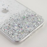 Coque iPhone 12 mini - Gel paillettes argentées avec anneau - Transparent