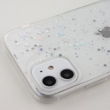 Coque iPhone 13 Pro Max - Gel paillettes argentées avec anneau - Transparent