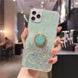 Coque iPhone 11 - Gel paillettes argentées avec anneau - Vert