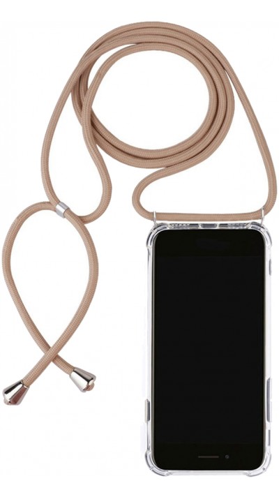 Coque iPhone 12 Pro Max - Gel transparent avec lacet beige