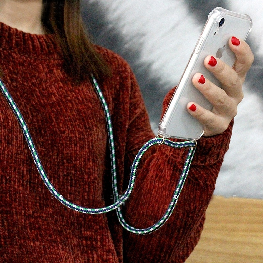 Hülle iPhone XR - Gummi transparent mit Seil blau