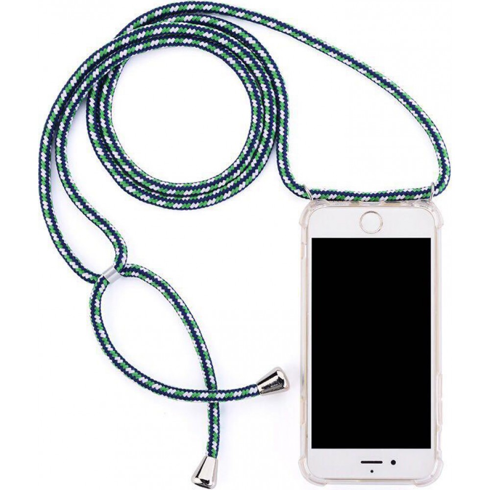 Hülle iPhone 11 - Gummi transparent mit Seil blau grün
