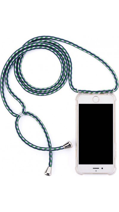 Coque iPhone 11 - Gel transparent avec lacet vert - Bleu
