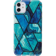 Coque iPhone 11 - Geometric Bright Line Marble - Bleu