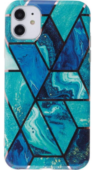 Coque iPhone 11 - Geometric Bright Line Marble - Bleu