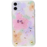 Coque iPhone 11 - Gold Flakes Flowers avec lacet