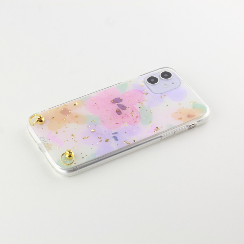 Hülle iPhone 11 - Gold Flakes Flowers mit Seil