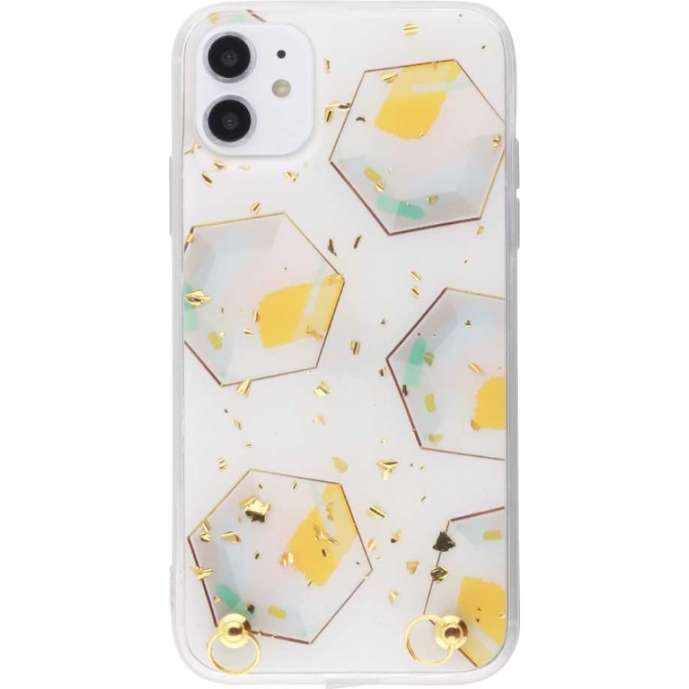 Coque iPhone 11 - Gold Flakes Geometric Lacet jaune