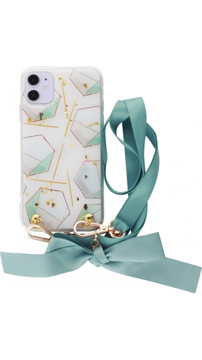 Coque iPhone 11 - Gold Flakes Geometric Lacet - Vert