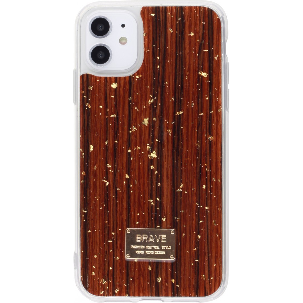 Coque iPhone 11 - Gold Flakes Brave bois foncé