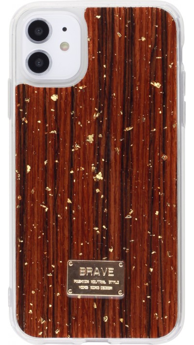Coque iPhone 11 - Gold Flakes Brave bois foncé
