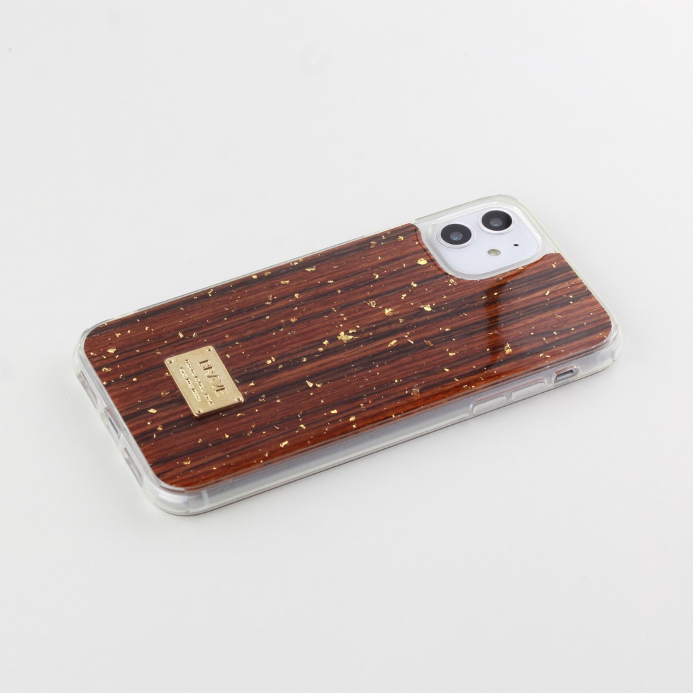 Coque iPhone 11 - Gold Flakes Brave bois foncé