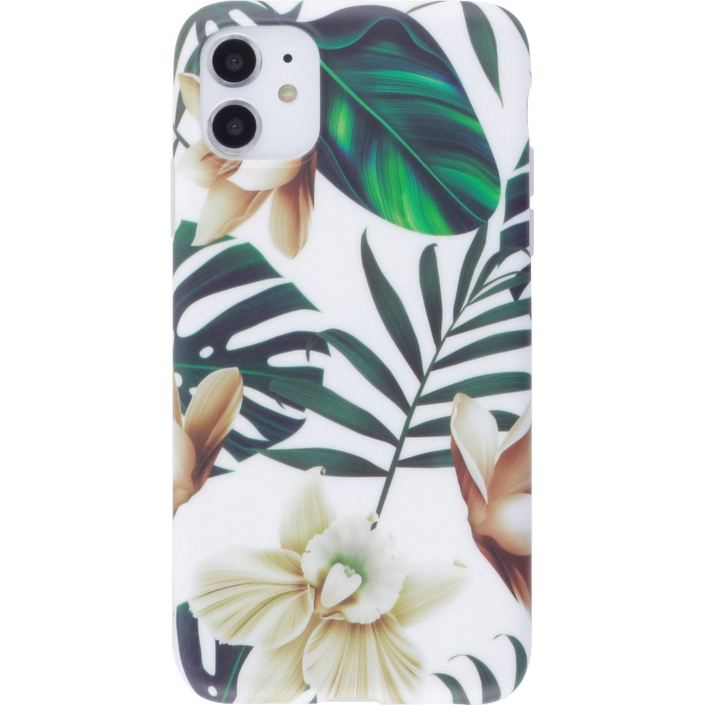 Coque iPhone 11 - Jungle Orchidée - Brun