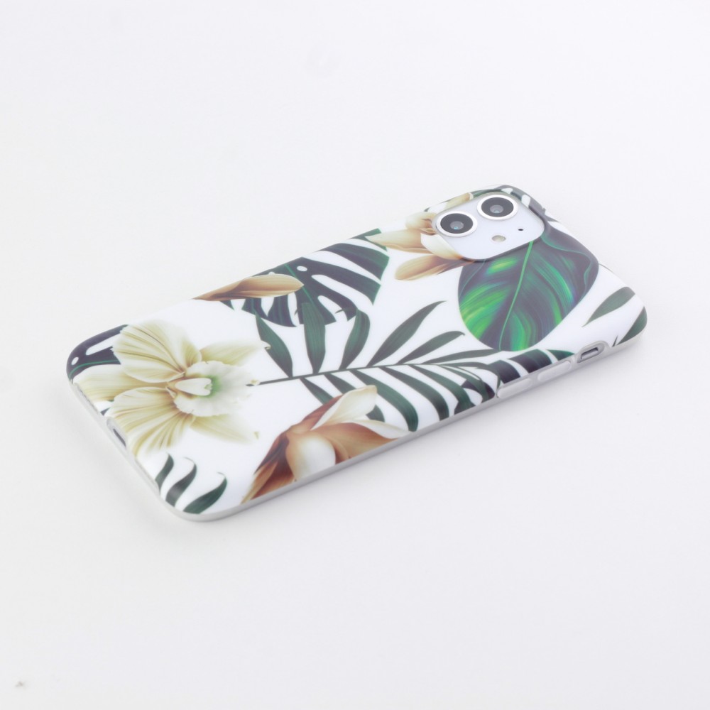 Coque iPhone 11 - Jungle Orchidée - Brun