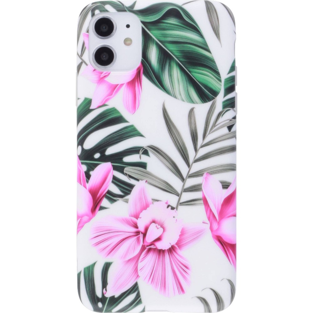 Coque iPhone 11 - Jungle Orchidée - Rose