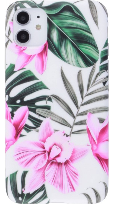Coque iPhone 11 - Jungle Orchidée - Rose