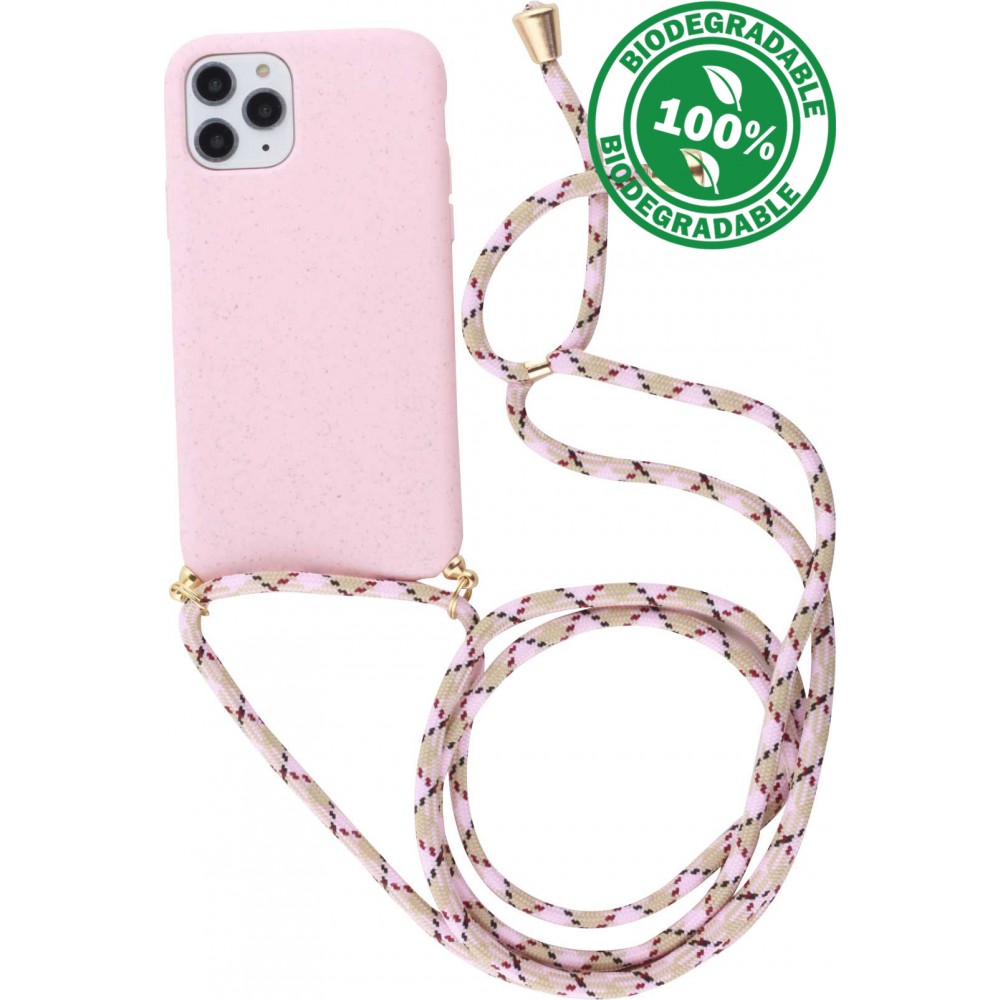 Coque iPhone 11 Pro Max - Bio Eco-Friendly nature avec cordon collier - Rose