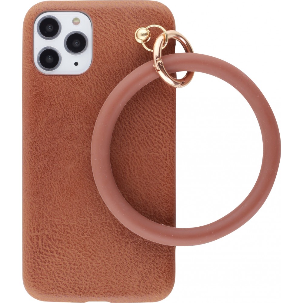 Coque iPhone 11 Pro Max - Bracelet cuir - Brun