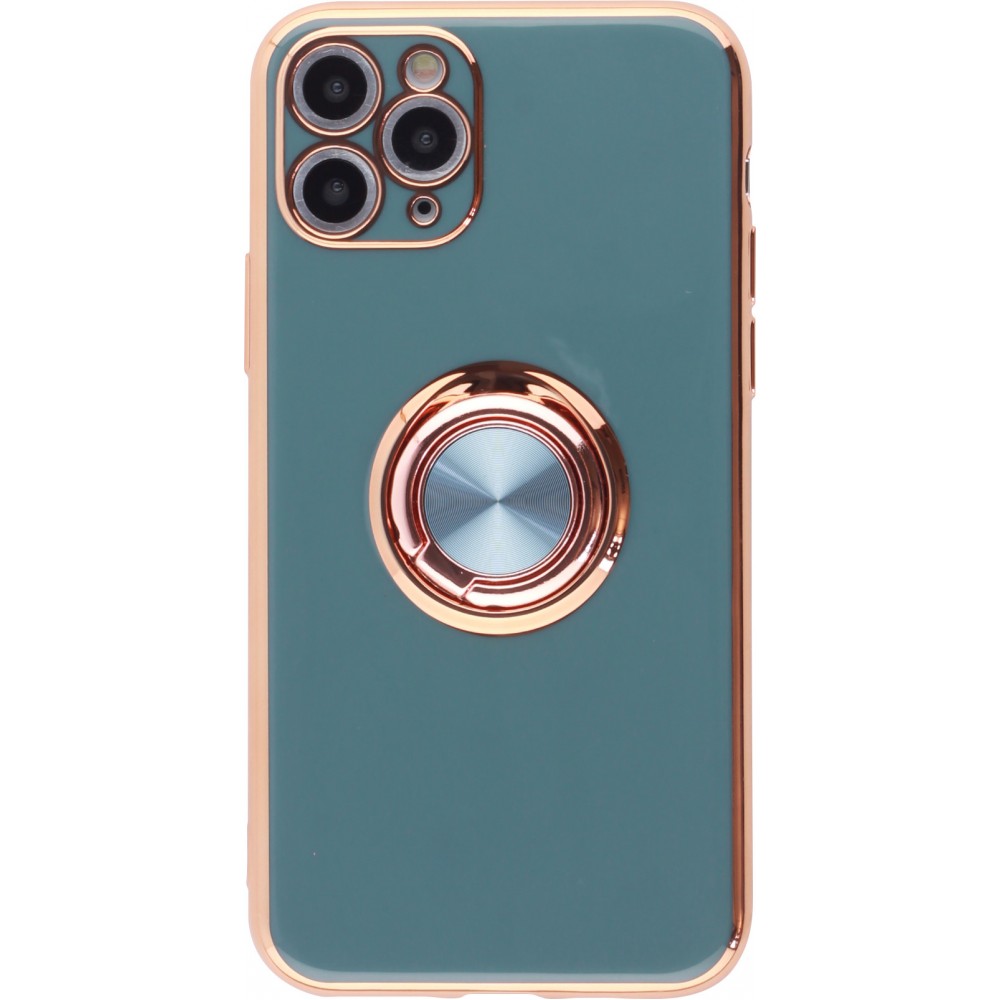 Coque iPhone 11 Pro - Gel Bronze avec anneau gris - Vert