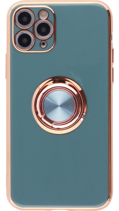 Coque iPhone 11 Pro - Gel Bronze avec anneau gris - Vert