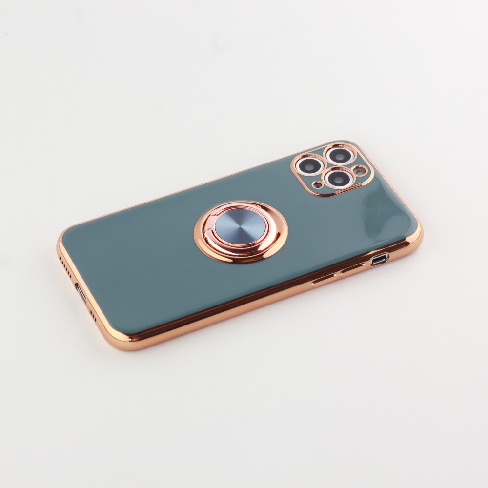 Coque iPhone 11 Pro - Gel Bronze avec anneau gris - Vert