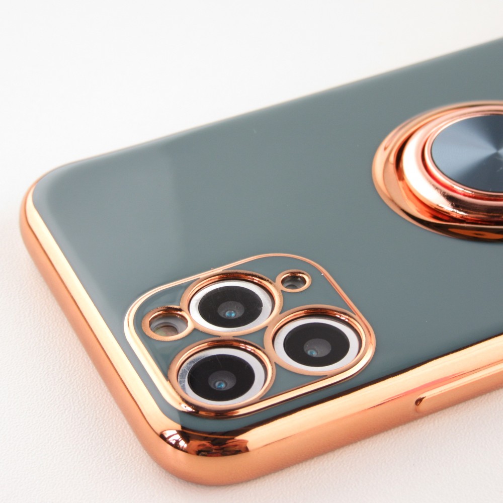 Hülle iPhone 11 Pro - Gummi Bronze mit Ring grau grün