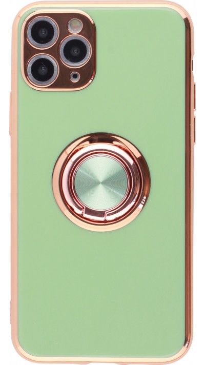 Hülle iPhone 11 Pro - Gummi Bronze mit Ring - Hellgrün