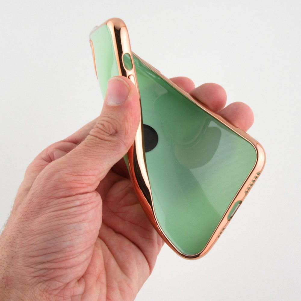 Hülle iPhone 11 Pro - Gummi Bronze mit Ring - Hellgrün