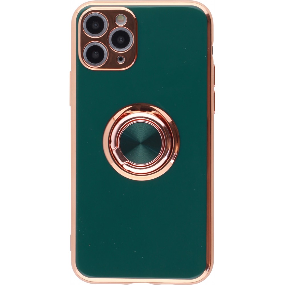 Coque iPhone 11 Pro - Gel Bronze avec anneau - Vert foncé