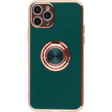 Hülle iPhone 11 Pro - Gummi Bronze mit Ring - Dunkelgrün