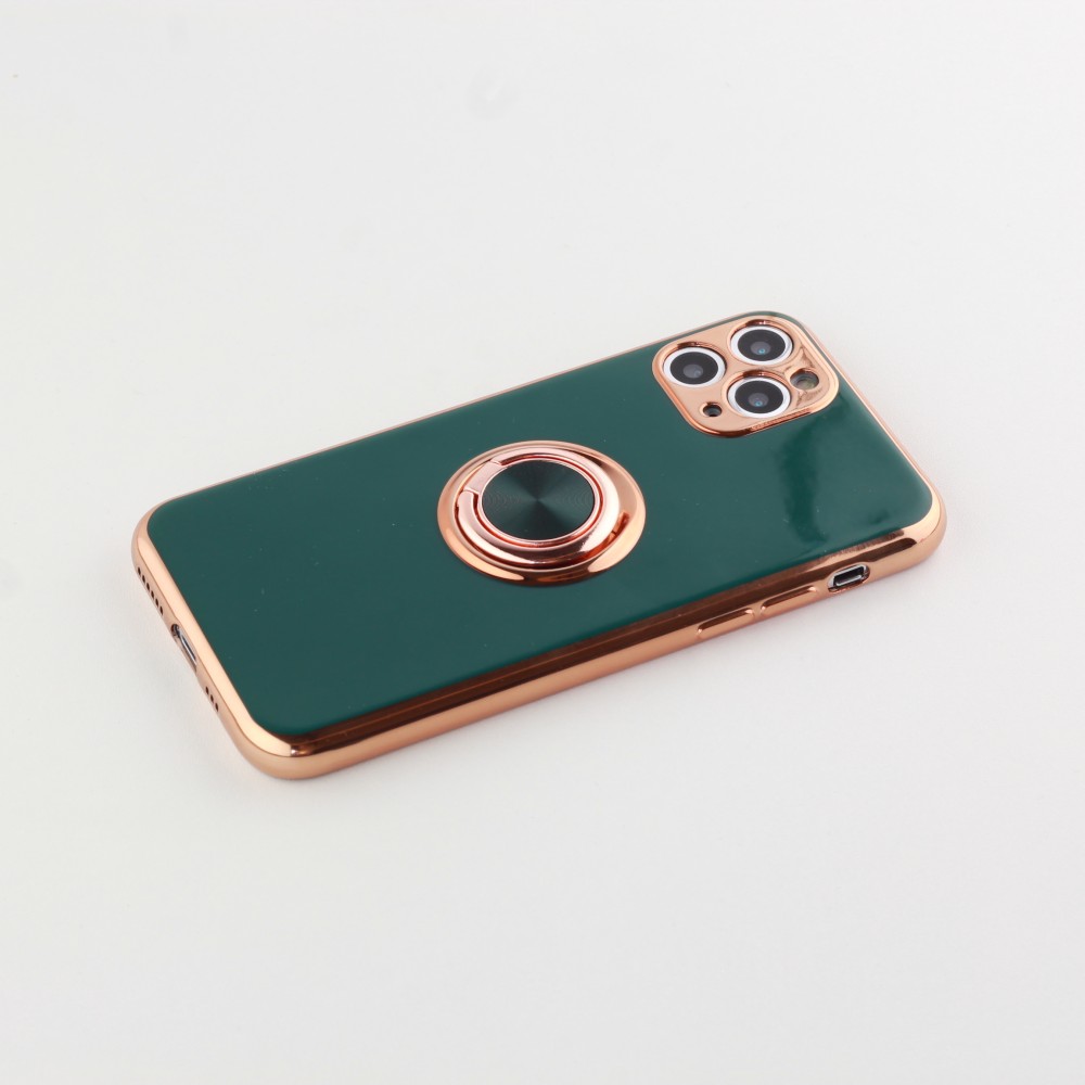 Coque iPhone 11 Pro Max - Gel Bronze avec anneau - Vert foncé