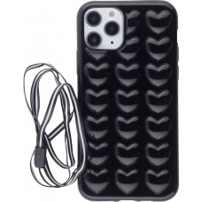 Coque iPhone 11 Pro Max - Gel coeurs 3D  - Noir