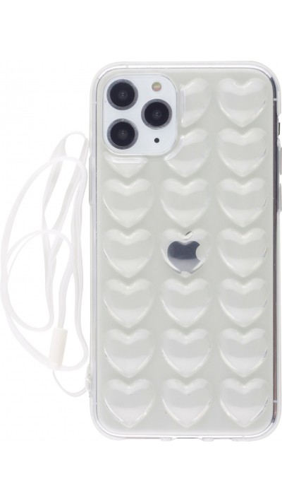 Coque iPhone 11 Pro Max - Gel coeurs 3D  - Transparent
